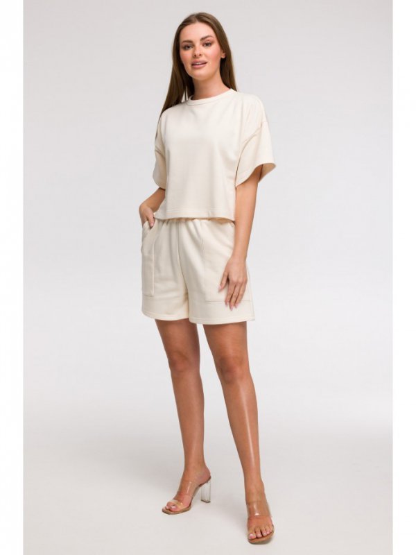 BeWear B294 Bluza oversize z krótkimi rękawami - waniliowa