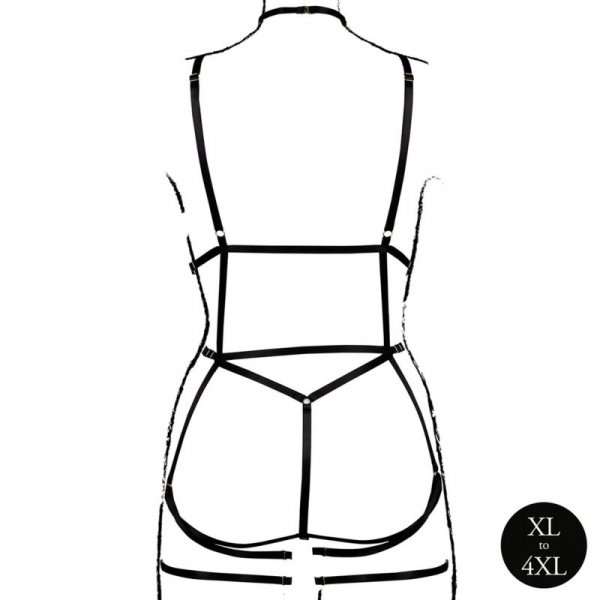 Le Désir Strappy Open Cup Body Harness with Garters - Plus Size - Black