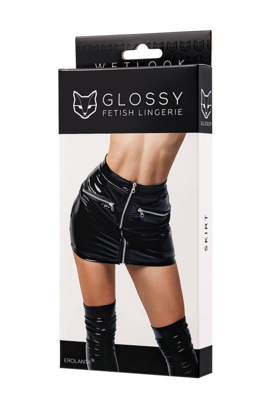Glossy Glossy Billie,skirt,wetlook,black,XL