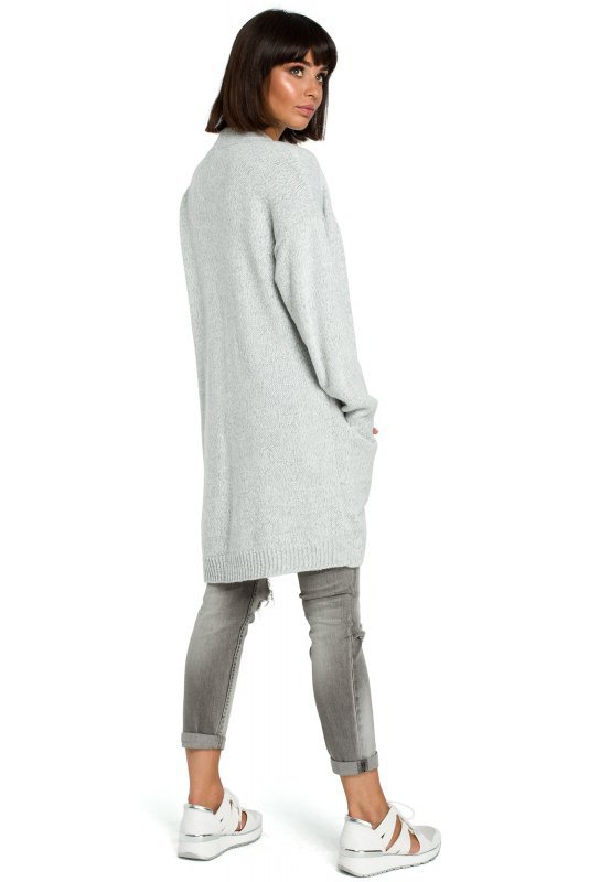 Be Knit BK001 Kardigan z kieszeniami - szary melanż