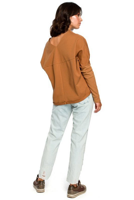 BeWear B094 Bluza z dekoltem z tyłu - kamel