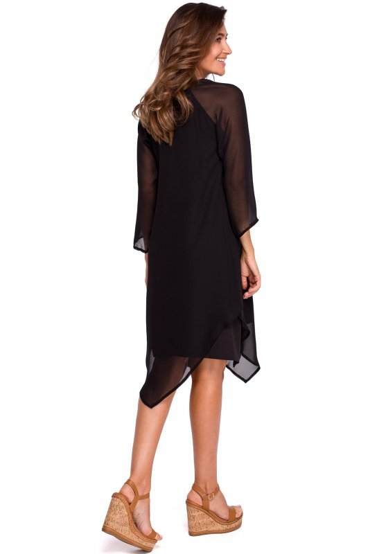 Stylove S159 Sukienka szyfonowa z asymetrycznym dołem - czarna