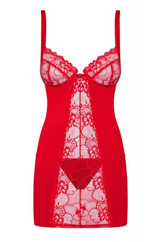 Obsessive Heartina chemise bielizna nocna komplet koszulka + stringi
