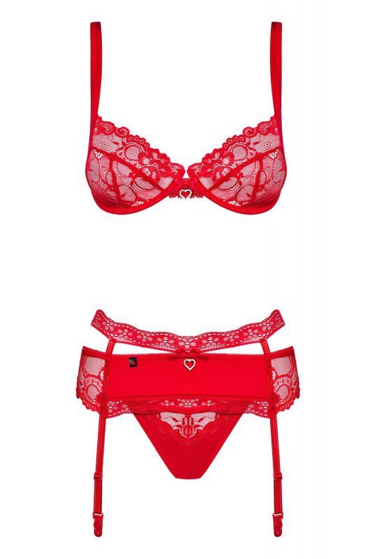 Obsessive Heartina set bielizna nocna komplet biustonosz + stringi + pas do pończoch