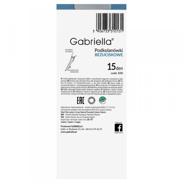 Gabriella Podkolanówki bezuciskowe lycra 500 15 den mocca