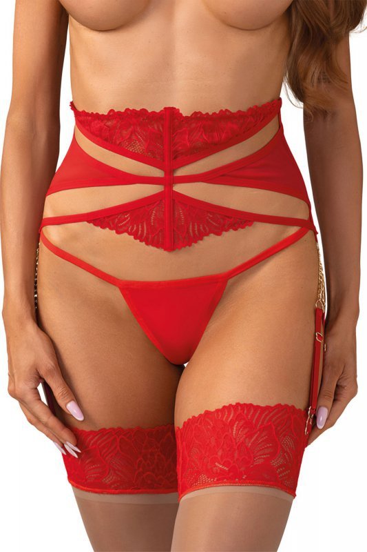 Obsessive Pas do pończoch Matildea czerwony