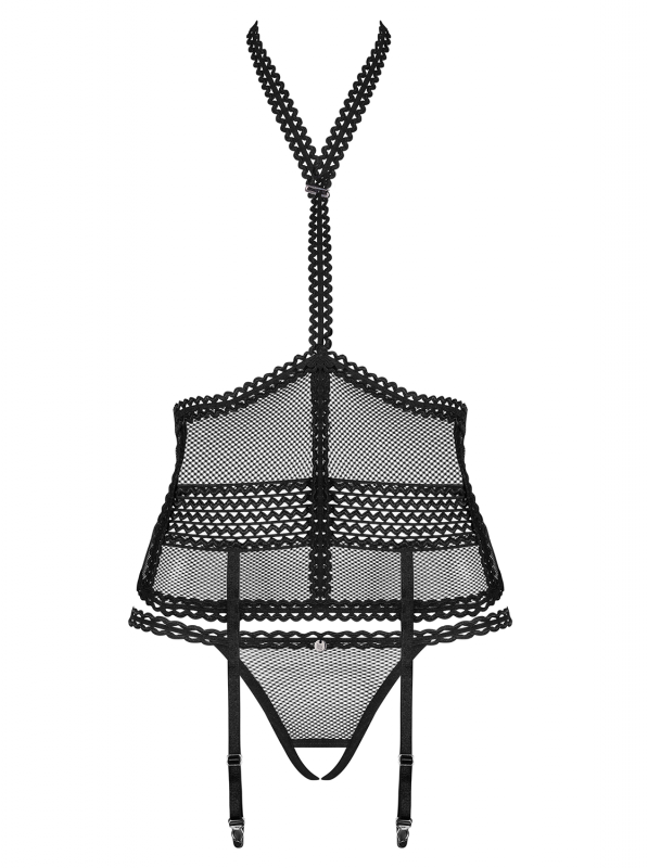Obsessive Gorset i stringi Strapelie czarny