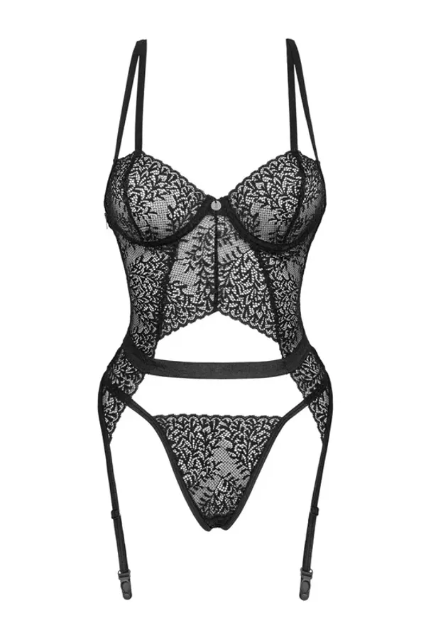 Obsessive Gorset i stringi Yaskana czarny
