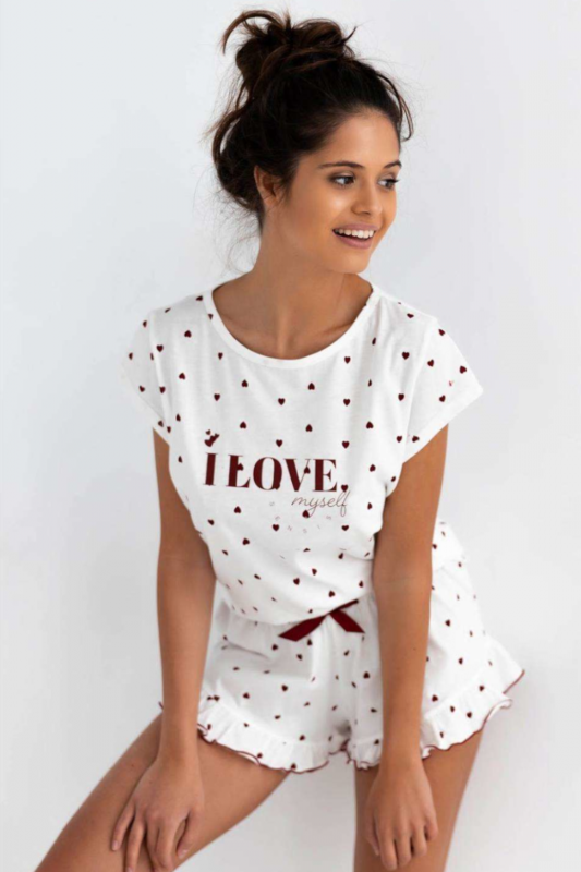 Sensis VALENTINA Piżama damska krótka w serca , biały