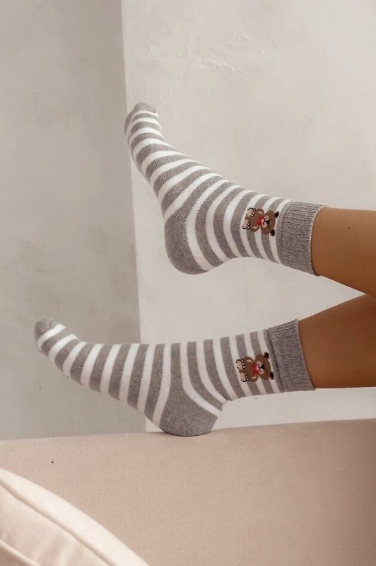 Skarpety Milena 0118-009 Paski Miś Damskie Frotte 37-41