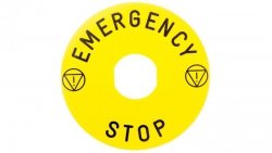 Tabliczka opisowa żółta okrągła fi90 EMERGENCY STOP ZBY8330