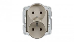 MINI Mechanizm gniazda podwójnego do ramki z uziemieniem 2x(2P+Z) (bez przesłon torów prądowych) taupe 60MGPR-2z