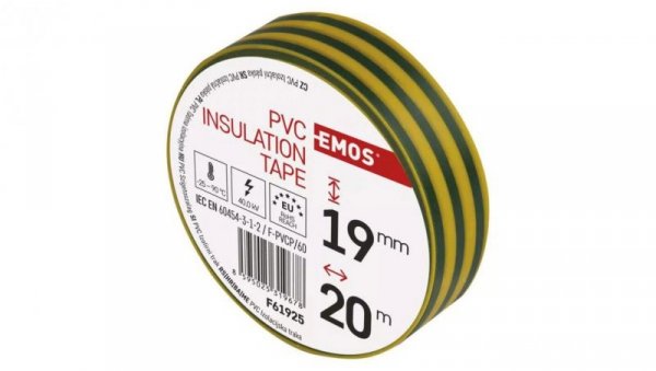 Taśma izolacyjna PVC 19mm / 20m żółto-zielona F61925 /10szt./