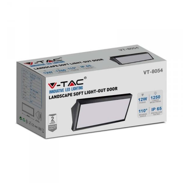 Oprawa Ścienna V-TAC 12W LED Ukośna Czarna IP65 VT-8054 3000K 1250lm
