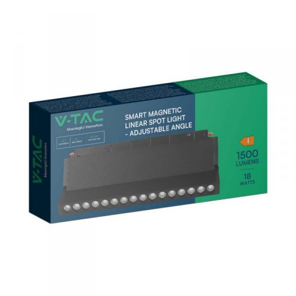 Oprawa Szynosystem SMART 48V V-TAC 18W LED CCT 30st SMART WiFi TRACKLIGHT Czarna VT-3618 2700K-6400K 1500lm 3 Lata Gwarancji