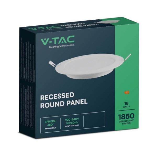 Panel LED V-TAC Wpuszczany Premium Downlight 18W Okrągły fi220 VT-61018 4000K 1980lm