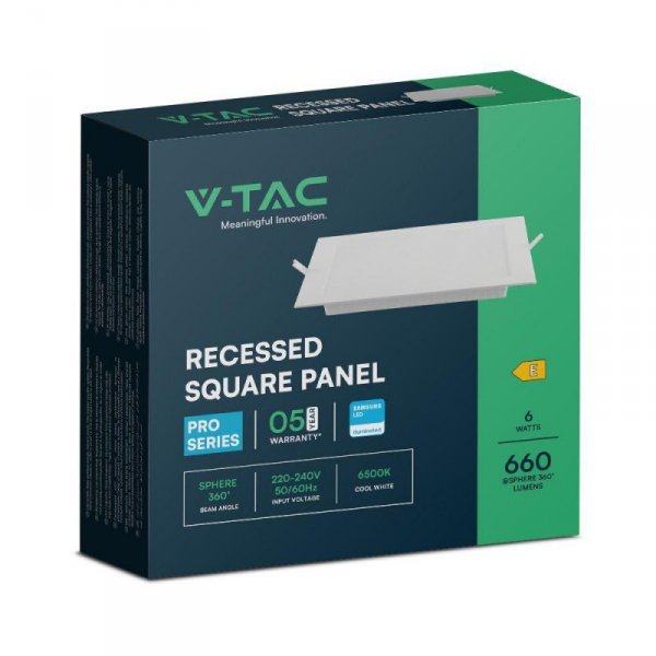Panel Wpuszczany V-TAC 6W LED SAMSUNG CHIP Kwadrat 120x120mm VT-61006SQ-S 6500K 660lm