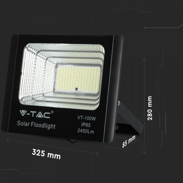 Projektor LED Solarny V-TAC 35W Czarny IP65, Pilot, Timer VT-100W 4000K 2450lm