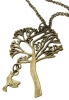 TREE przywieszka w kształcie drzewa z ptakiem, krótki łańcuszek, kolor ciemne złoto