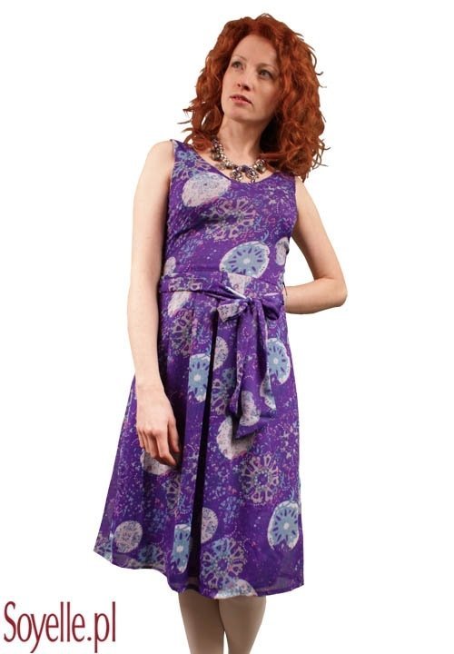 AMBER DARK ORCHID sukienka fioletowa z błękitnymi wzorami, rozm.XS