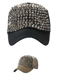 SHARP czapka z daszkiem, nabijana ćwiekami, beżowe półtno