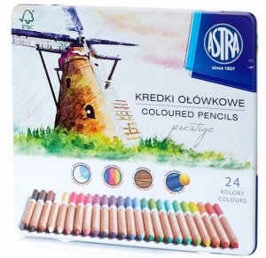 Kredki ołówkowe 24 kolorów ASTRA PRESTIGE okrągłe z drewna cedrowego w metalowym pudełku  1934