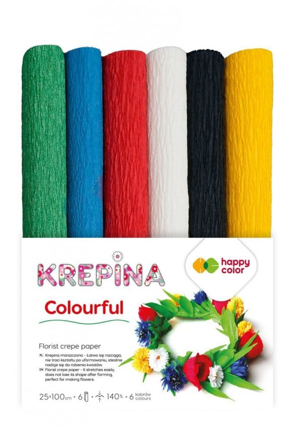 Krepina marszczona 25x100cm 6kol mix Happy Color COLORFUL