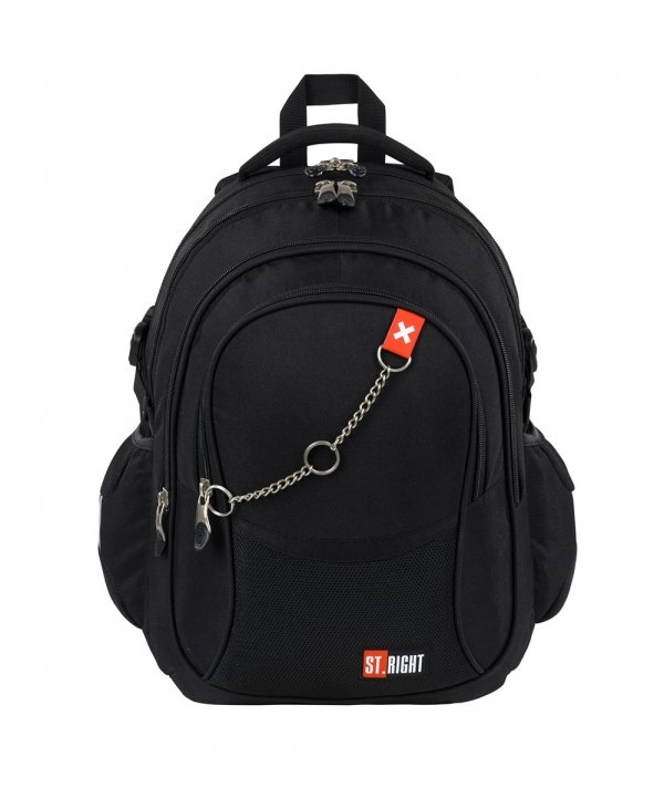 PLECAK SZKOLNY MŁODZIEŻOWY 4 KOMORY ST.RIGHT CZARNY Z ŁAŃCUCHEM X WHITE 3381