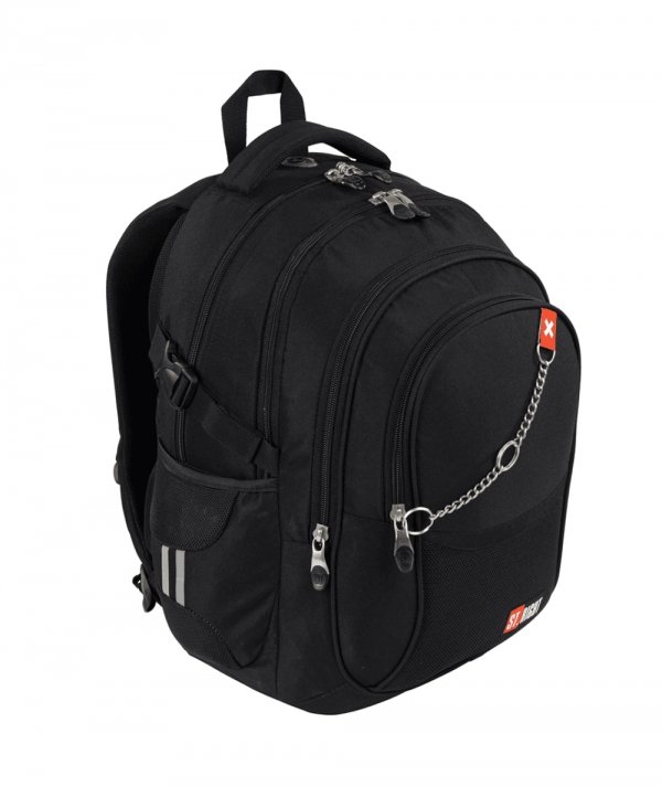 PLECAK SZKOLNY MŁODZIEŻOWY 4 KOMORY ST.RIGHT CZARNY Z ŁAŃCUCHEM X WHITE 3381