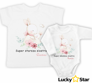 Koszulka/body dla rodzeństwa Króliczki + imiona 