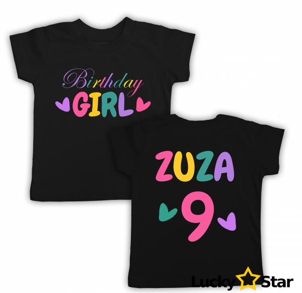 Koszulka na urodziny Birthday GIRL z imieniem i cyfrą Dowolne urodziny
