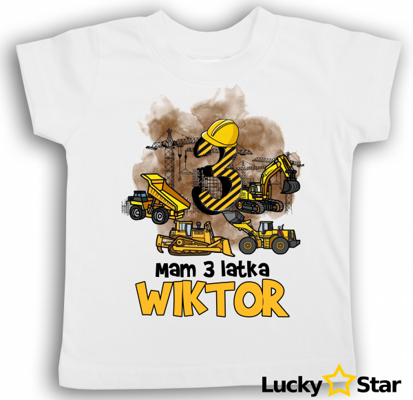 Koszulka dziecięca na urodziny Plac budowy dla fanów koparek, betoniarek, dźwigów i spychaczy
