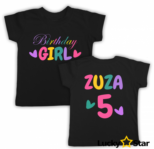 Koszulka na urodziny Birthday GIRL z imieniem i cyfrą Dowolne urodziny