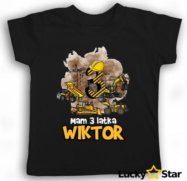 Koszulka dziecięca na urodziny Plac budowy dla fanów koparek, betoniarek, dźwigów i spychaczy