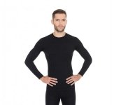 BRUBECK koszulka ACTIVE WOOL męska czarny, długi rękaw, wełna merino 