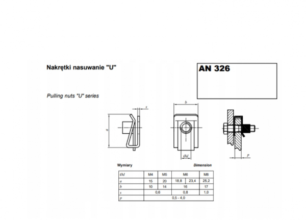 NAKRĘTKA NASUWANA &quot;U&quot; M 4X14.9 AN326