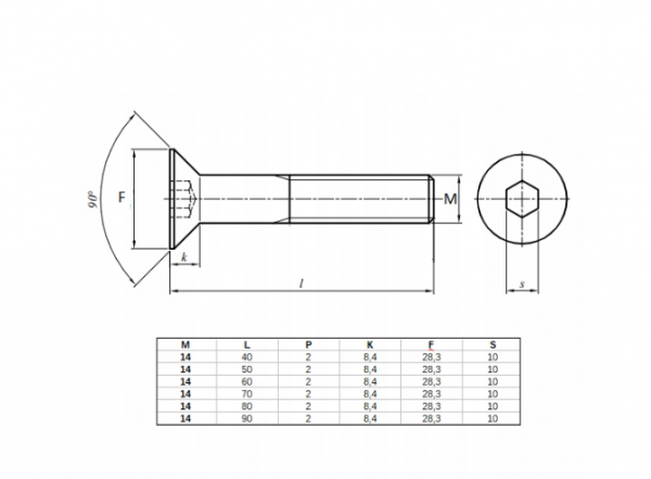 ŚRUBA STOŻKOWA IMBUS M14x60 DIN 7991