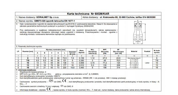 ŁĄCZNIK ŁAŃCUCHA 10MM WLL 3,15T