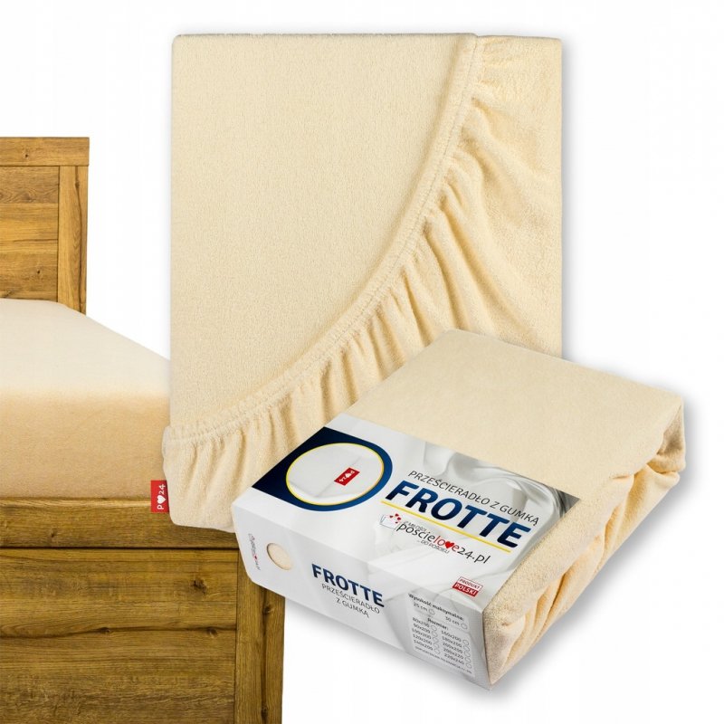Prześcieradło Frotte z Gumką 100x200 Gruba Bawełna Bok 30 cm kość słoniowa