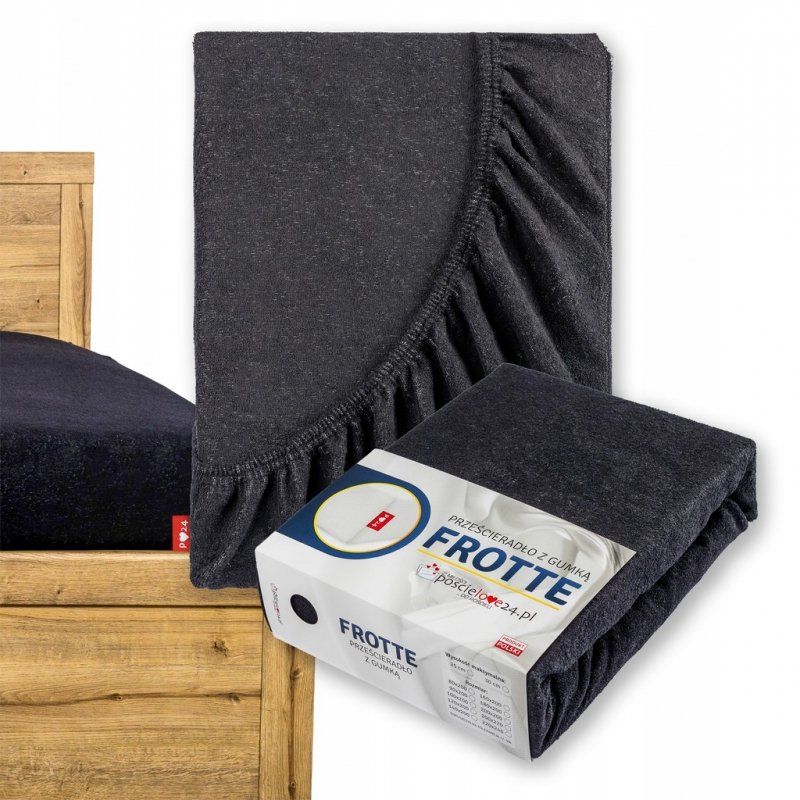 Prześcieradło Frotte z Gumką 100x200 Gruba Bawełna 200g Bok 30 cm czarny