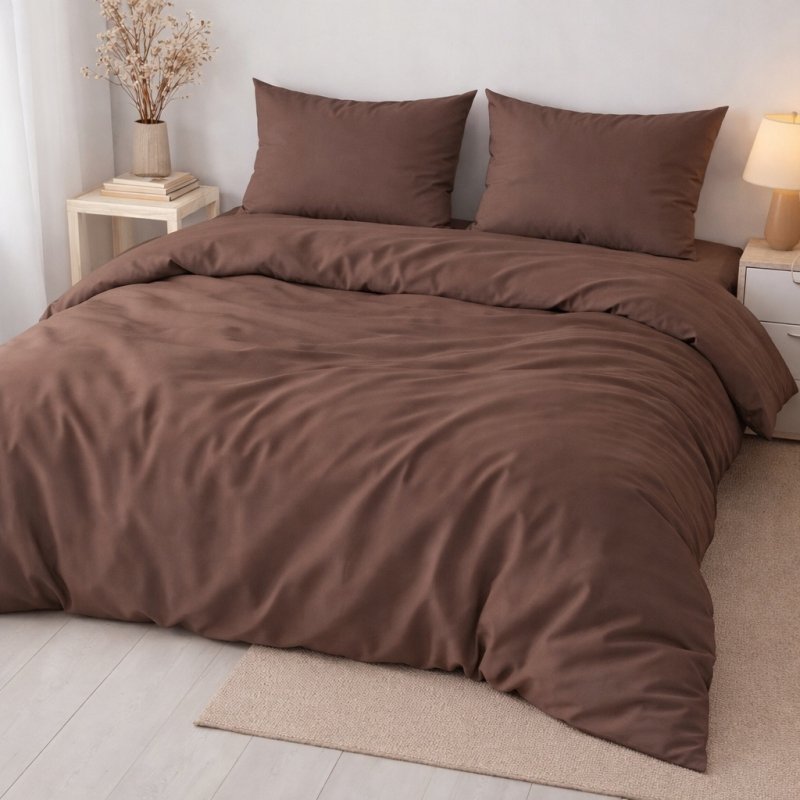 Pościel 160x200 + 2 Poszewki Komplet na Zamek – brąz