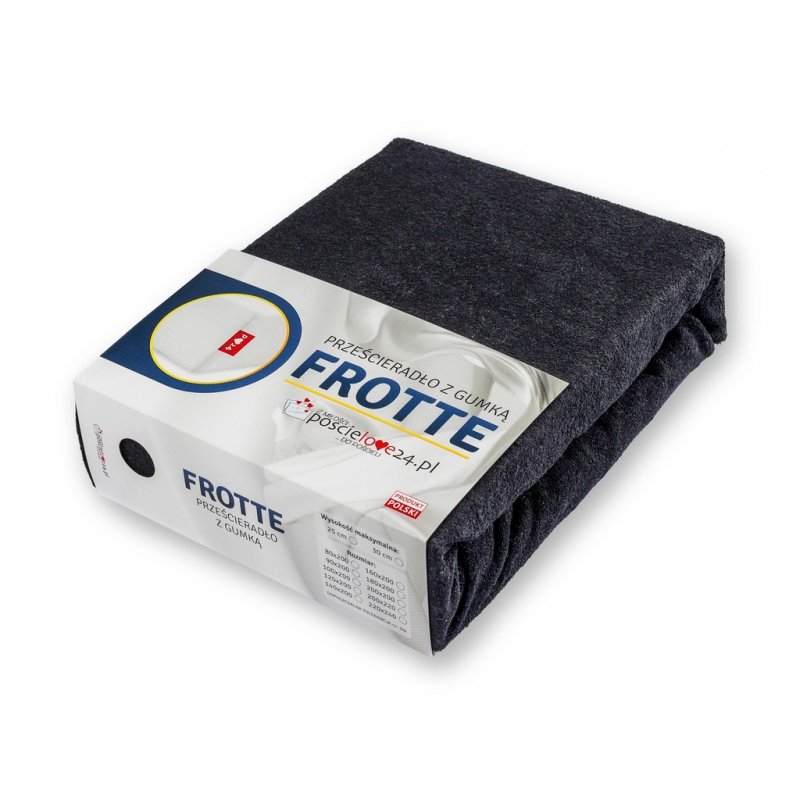 Prześcieradło Frotte z Gumką 200X220 Gruba Bawełna 200g Bok 30 cm czarny
