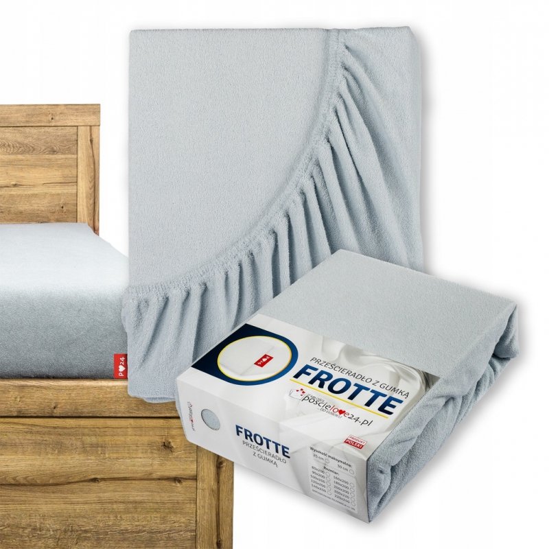 Prześcieradło Frotte z Gumką 120x200 Gruba Bawełna 200g Bok 30 cm popielaty