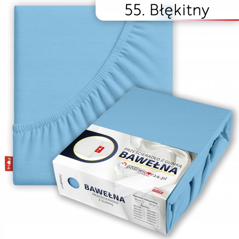 Prześcieradło 80x200 z Gumką GRUBA Bawełna Premium Bok 30 cm Błękitny