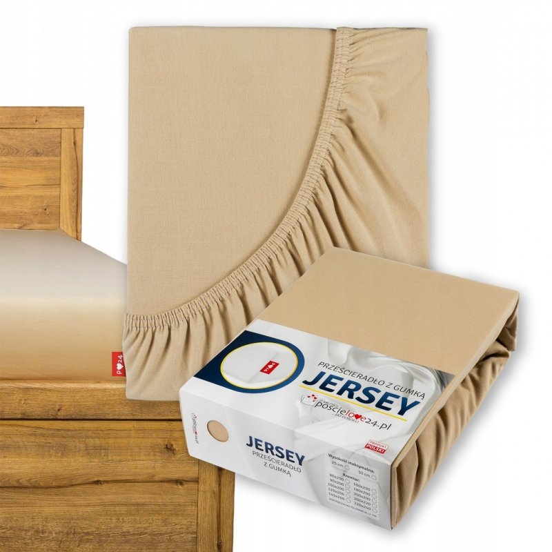 Prześcieradło Jersey z Gumką 200x220 Gruba Bawełna Czesana Bok 30 cm beżowy