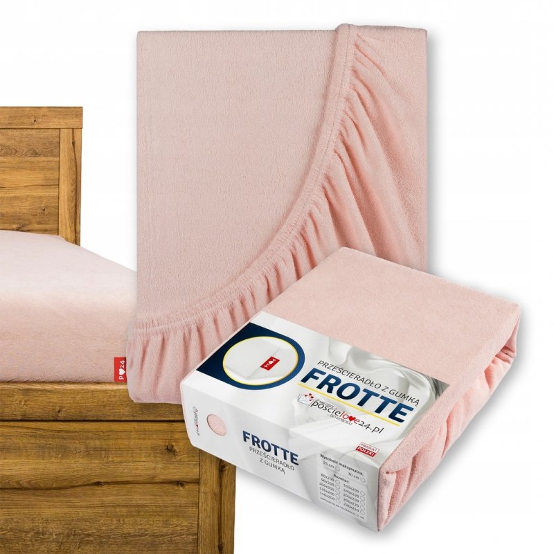 Prześcieradło Frotte z Gumką 120X200 Gruba Bawełna 200g Bok 30 pudrowy róż