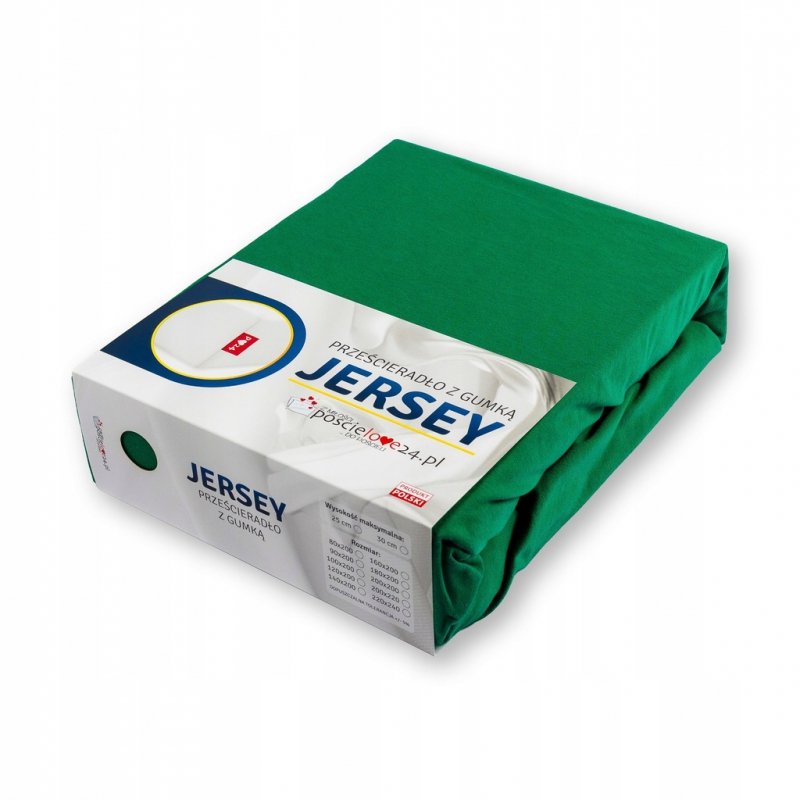 Prześcieradło Jersey z Gumką 90x200 Bawełna Bok 30 cm butelkowa zieleń