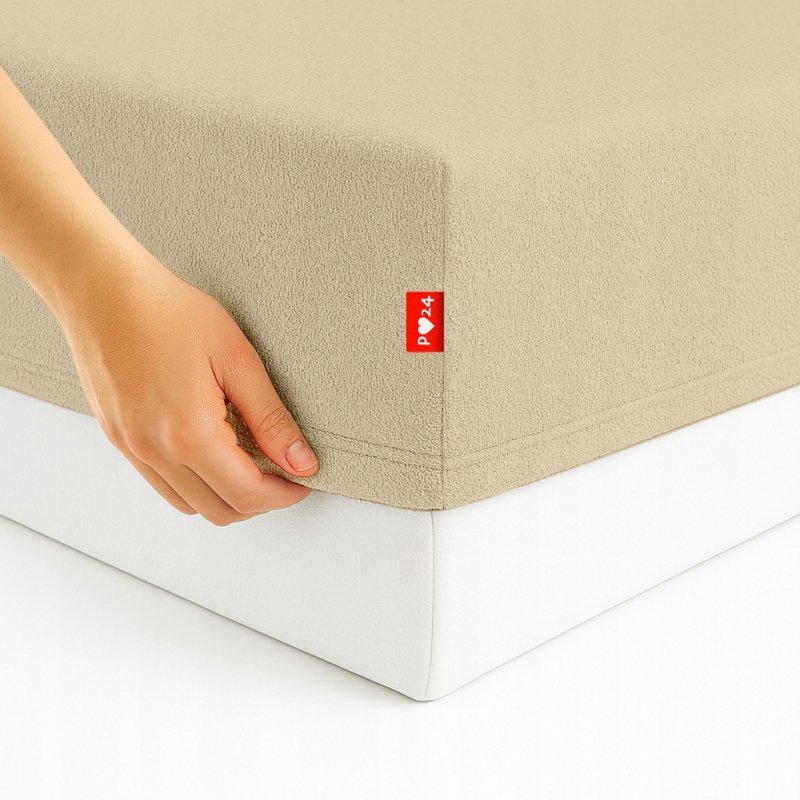 Prześcieradło Frotte z Gumką 120X200 Gruba Bawełna Bok 30 cm kość słoniowa