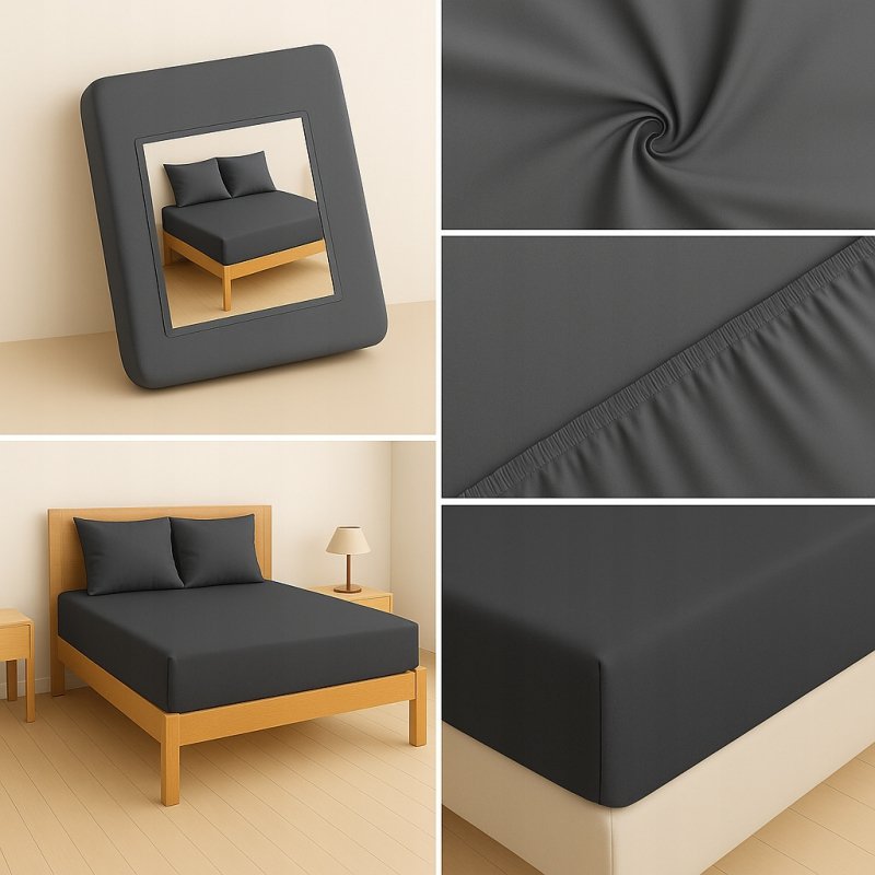 PRZEŚCIERADŁO Z GUMKĄ 200x220 GRAFIT MATERAC ZAKŁADKA DO 25 CM