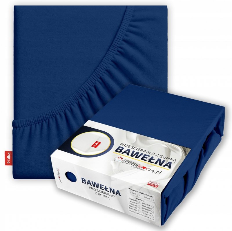 Prześcieradło 80x200 z Gumką GRUBA Bawełna Premium Bok 30 cm Granatowy